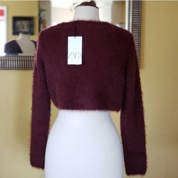 ZARA Cropped Soft-Feel Long Sleeve Cardigan Women's Size Large Brown - Picture 7 of 11